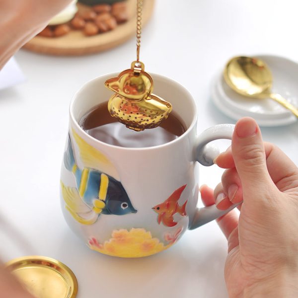 Creative Animal Cute Fish Enamel Porcelain Lid Mug