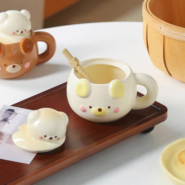 Cute Cartoon Porcelain Mug With Lid