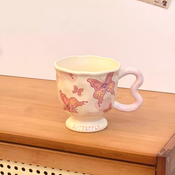 Niche Artistic Style Butterfly High Footed Ceramic Ins Style Mug