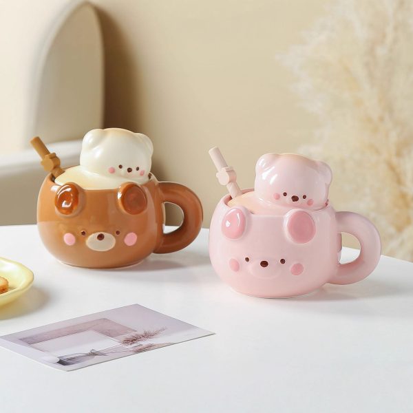 Cute Cartoon Porcelain Mug With Lid