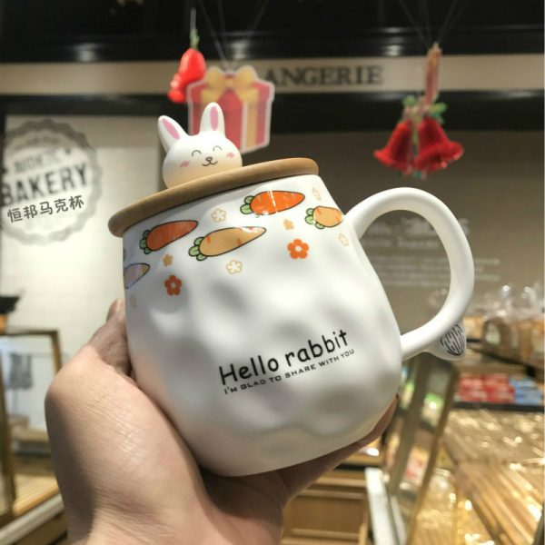 Cute Rogue Rabbit Ceramic Mug Mug With Lid Spoon