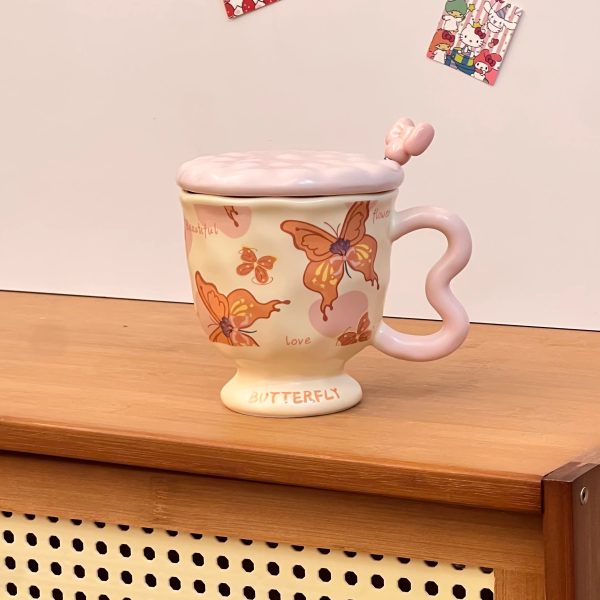 Niche Artistic Style Butterfly High Footed Ceramic Ins Style Mug