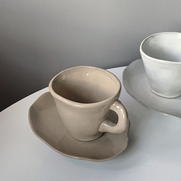 Irregular Retro Ceramic Coffee Cup Saucer Milk Mug