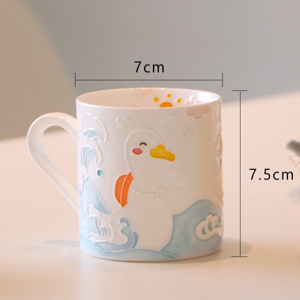 Creative Hand-painted Three-dimensional Line Duck Cream Blue Ceramic Mug