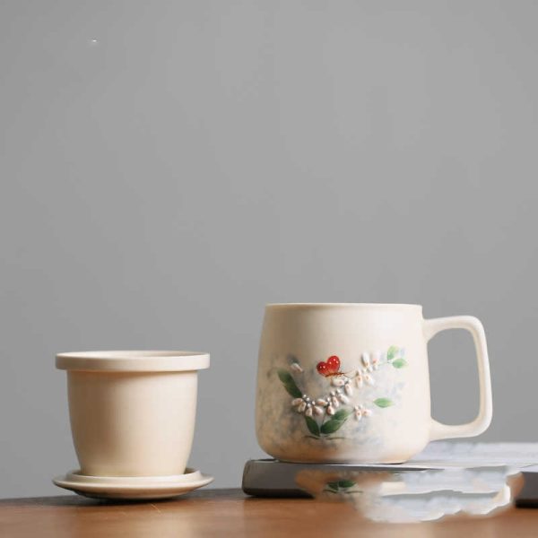Hand Painted Butterfly Dance Household Mug With Lid