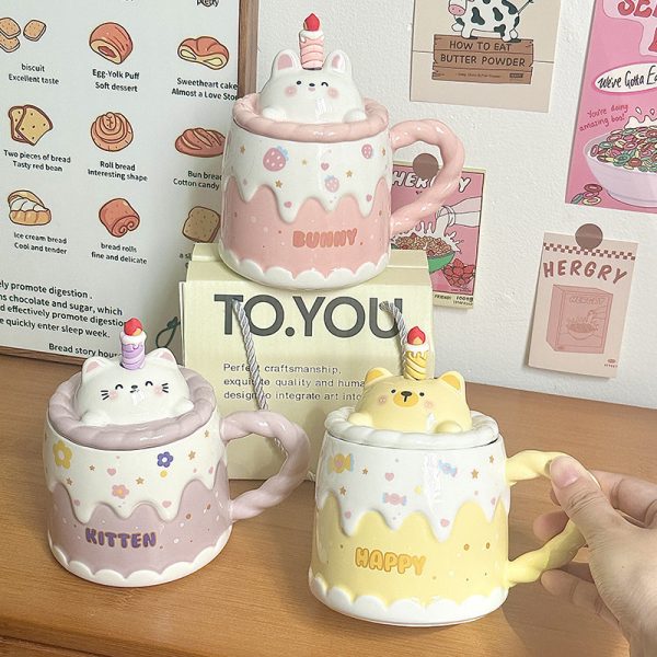 Ceramic Mug With Lid Cartoon Girl