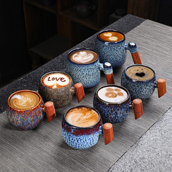 Kiln Change Ceramic Mug Office Wooden Handle Handle