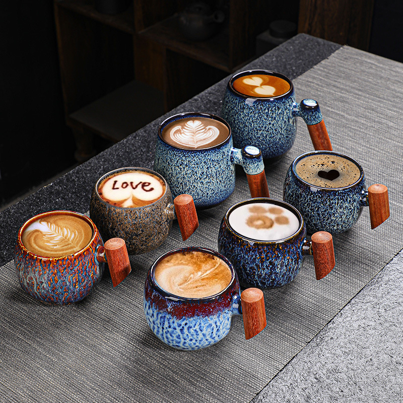 Kiln Change Ceramic Mug Office Wooden Handle Handle