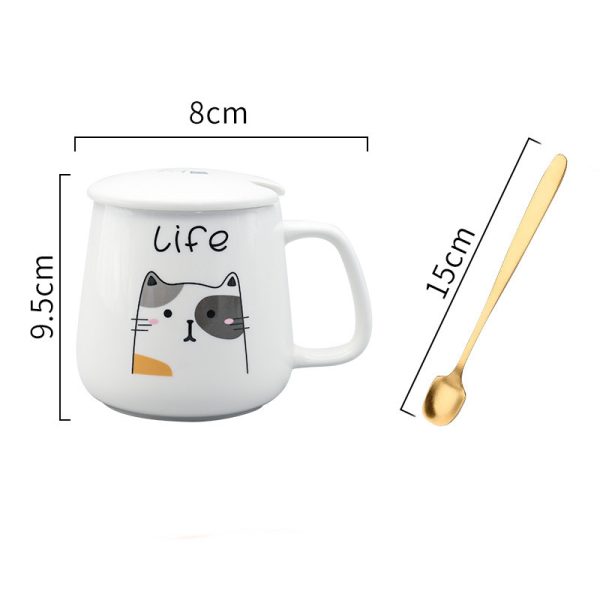 Cartoon Ceramic Cat Mug With Lid And Spoon Simple Creative Cute Girl Coffee Milk