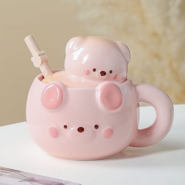 Cute Cartoon Porcelain Mug With Lid