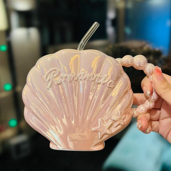 Good-looking Pearl Shell Ceramic Cup For Girlfriend High-grade Straw Mug