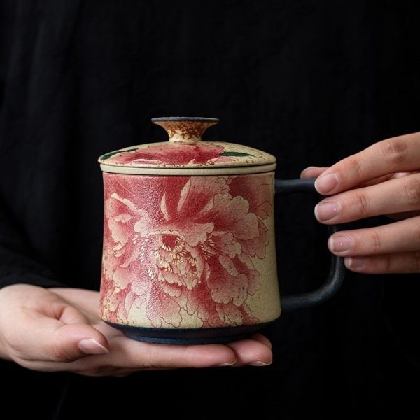 Retro Ceramic Mug With Lid For Personal Use