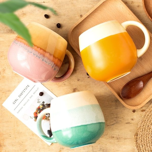 420ml Big Belly Mug Household Ceramic Water Cup Drinking Cup Girls Creative Kiln Baked Color Matching Tea Cup