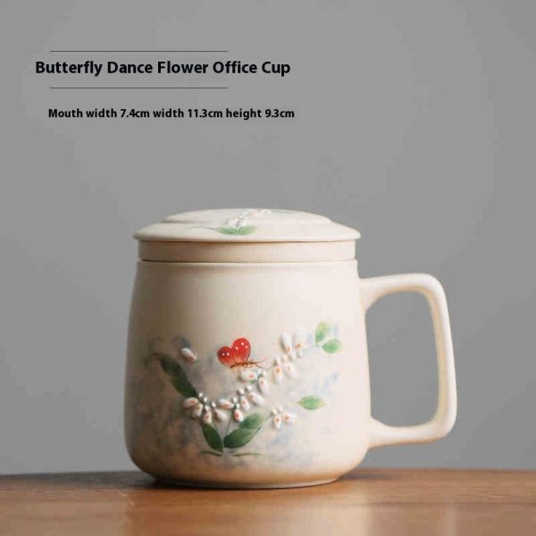 Hand Painted Butterfly Dance Household Mug With Lid
