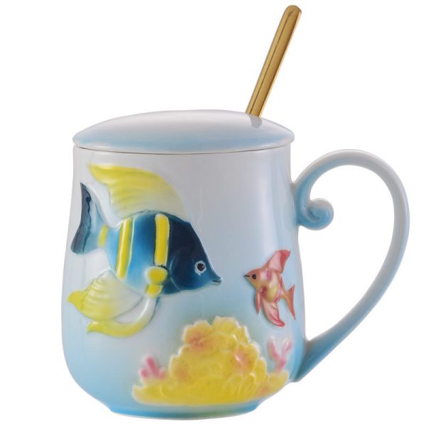 Creative Animal Cute Fish Enamel Porcelain Lid Mug