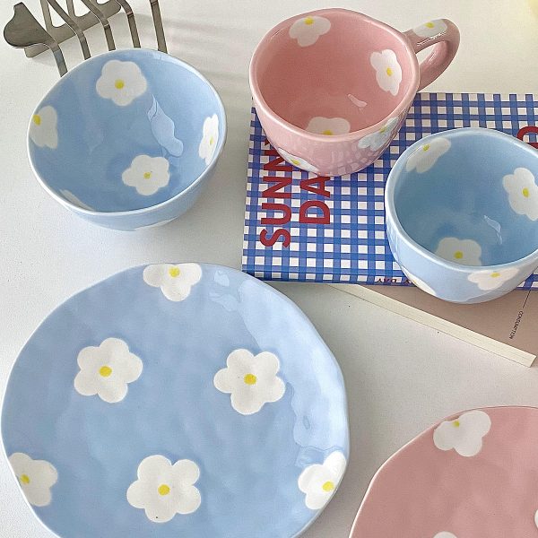 Ceramic Tableware Underglaze Hand Painted Flower Plate And Bowl Mug