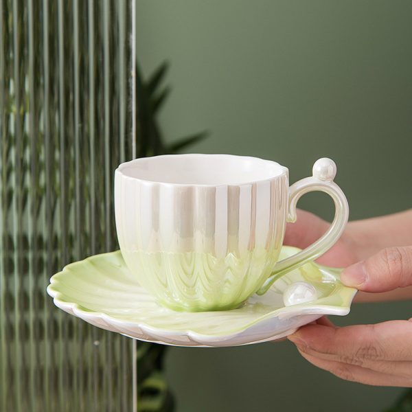 Shellfish Small Ceramic Mug High-end Cup And Saucer Set