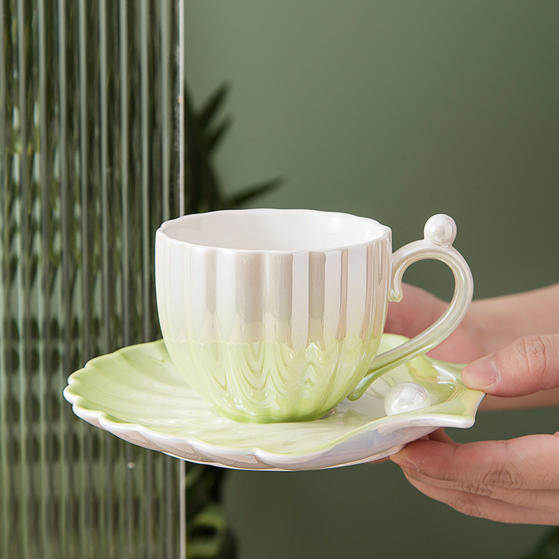 Shellfish Small Ceramic Mug High-end Cup And Saucer Set