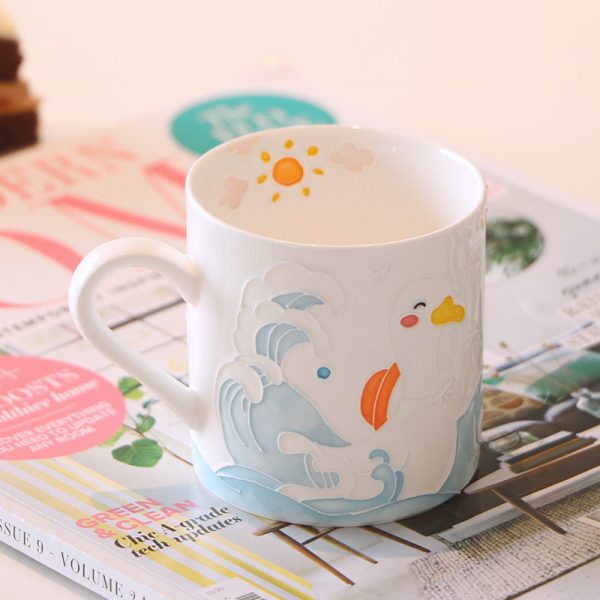 Creative Hand-painted Three-dimensional Line Duck Cream Blue Ceramic Mug