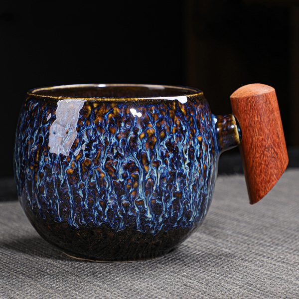 Kiln Change Ceramic Mug Office Wooden Handle Handle