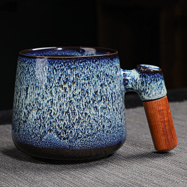 Kiln Change Ceramic Mug Office Wooden Handle Handle
