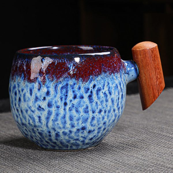 Kiln Change Ceramic Mug Office Wooden Handle Handle