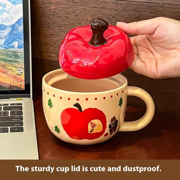 Cute Cartoon Ceramic Mug With Cover Spoon