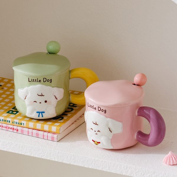 Puppy Mug With Cover Spoon Cute Good-looking Couple