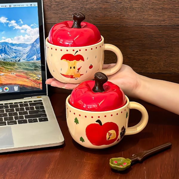 Cute Cartoon Ceramic Mug With Cover Spoon