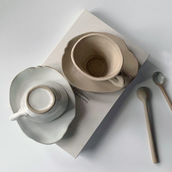 Irregular Retro Ceramic Coffee Cup Saucer Milk Mug