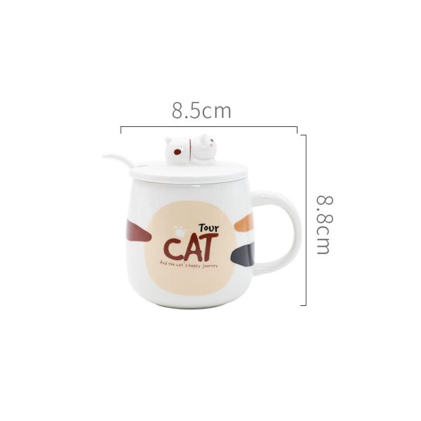 Cartoon Ceramic Cat Mug With Lid And Spoon Simple Creative Cute Girl Coffee Milk