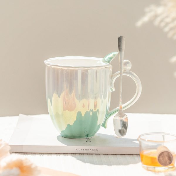 Girls Drinking Glasses Couple Pearl Ceramic Mug Mug With Lid