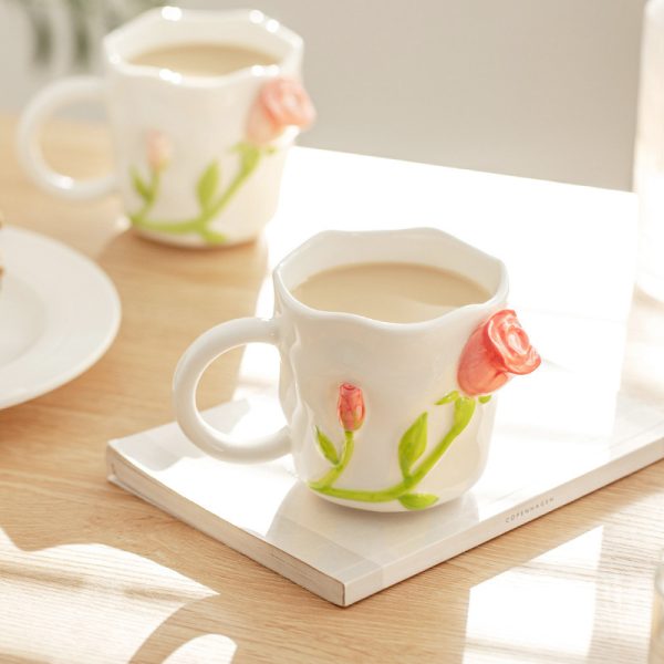 Design Three-dimensional Rose Relief Ceramic Water Cup Ins Ceramic Mug