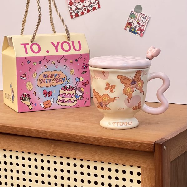 Niche Artistic Style Butterfly High Footed Ceramic Ins Style Mug