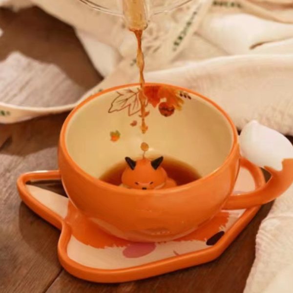 Autumn Forest Fox Shaped Cup And Plate Set Mug