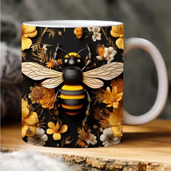 3D Bee Pattern Ceramic Coffee Mug