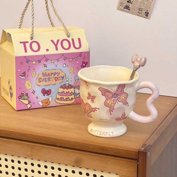 Niche Artistic Style Butterfly High Footed Ceramic Ins Style Mug