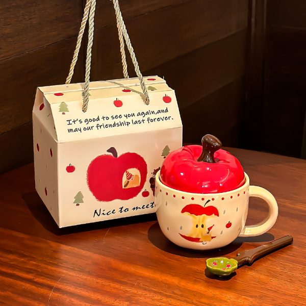Cute Cartoon Ceramic Mug With Cover Spoon