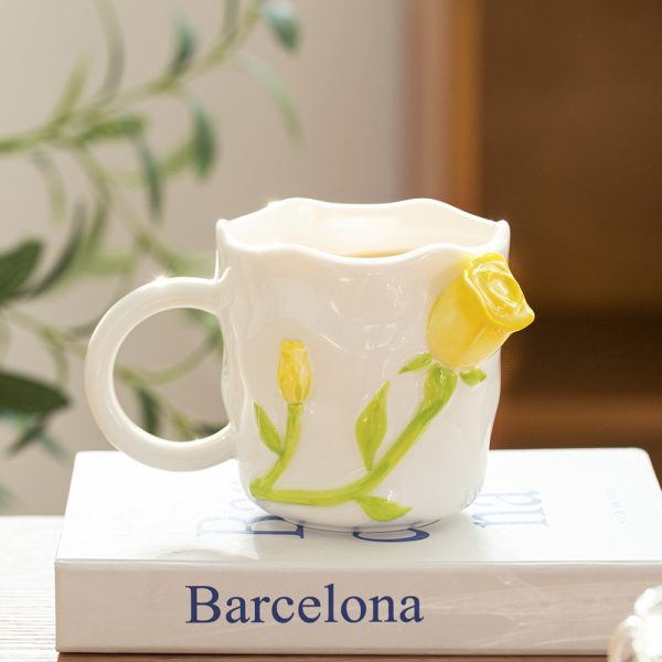 Design Three-dimensional Rose Relief Ceramic Water Cup Ins Ceramic Mug