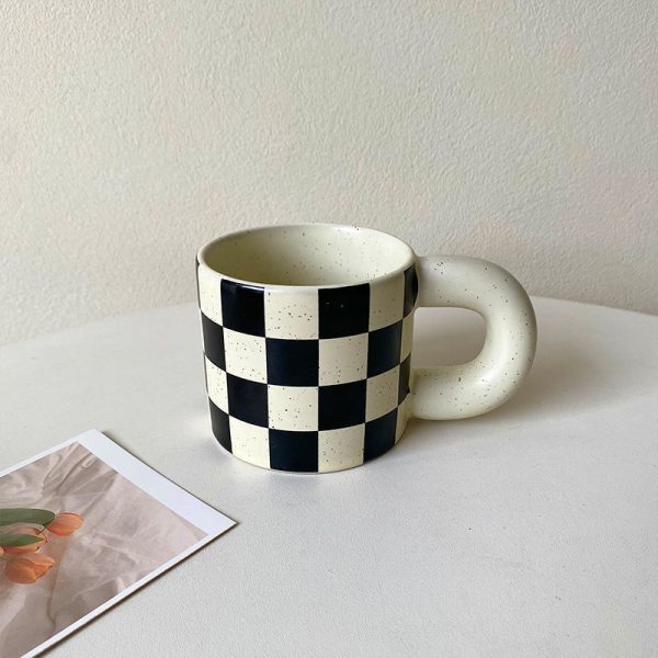 Black And White Checkerboard Large Capacity Ceramic Mug