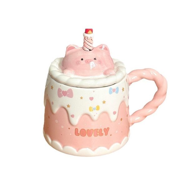 Ceramic Mug With Lid Cartoon Girl