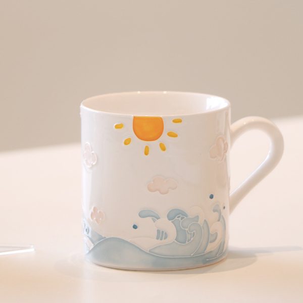 Creative Hand-painted Three-dimensional Line Duck Cream Blue Ceramic Mug