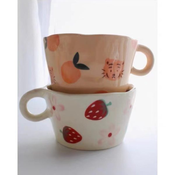 Strawberry Flower Hand-painted Mug Hand-made Ceramics