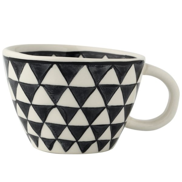 Japanese Geometric Hand-pinched Irregular Wide-mouth Ceramic Mug