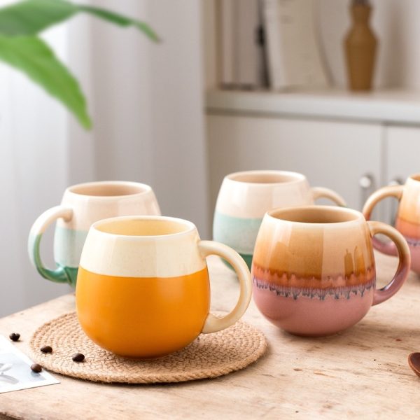 420ml Big Belly Mug Household Ceramic Water Cup Drinking Cup Girls Creative Kiln Baked Color Matching Tea Cup