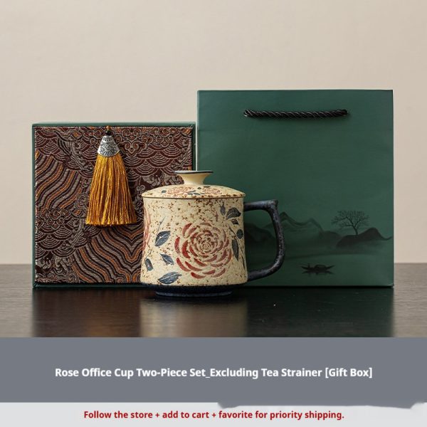 Rose, Blue-and-white Porcelain, Flint-red Office Mug For Tea
