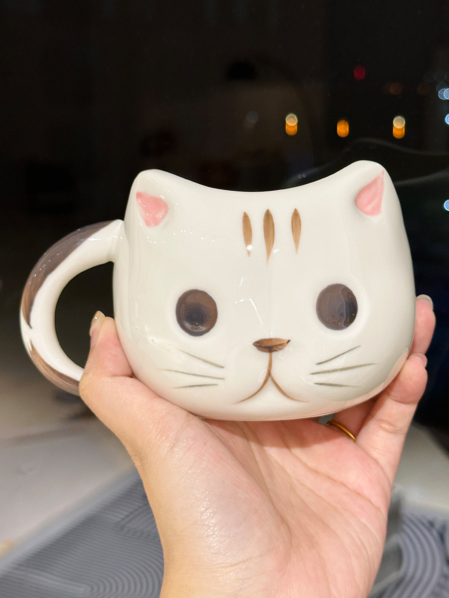Cute Cartoon Ceramic Water Cup - Adorable Girl Heart Cat Mug for Home, Breakfast, Oatmeal - Soft and Healing Design