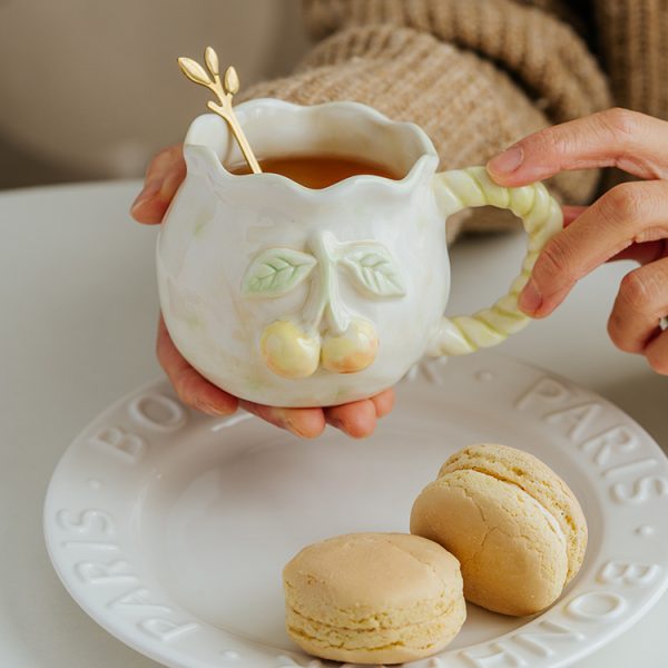 Hand Painted Embossed Flower Ceramic Mug