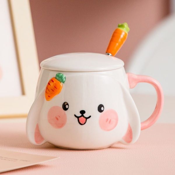 Ceramic Cute Rabbit Mug With Lid Spoon