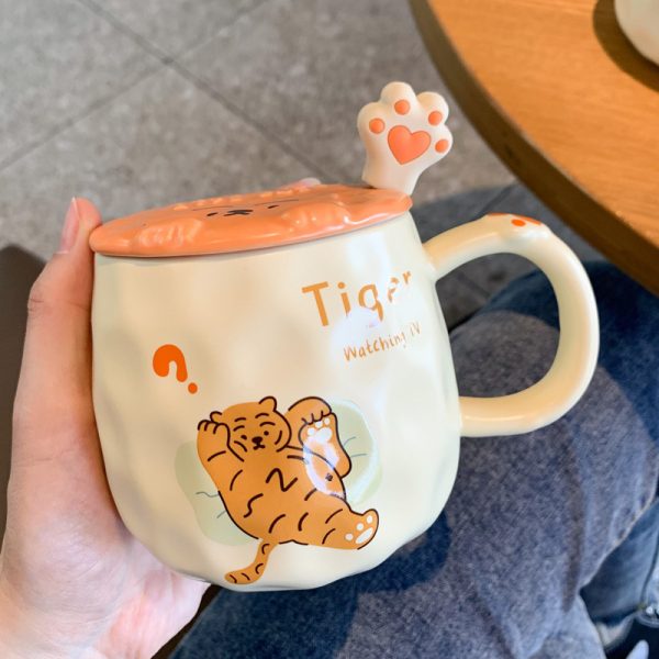 Year Of The Tiger Ceramic Cute Mug With Lid Spoon Gift Box